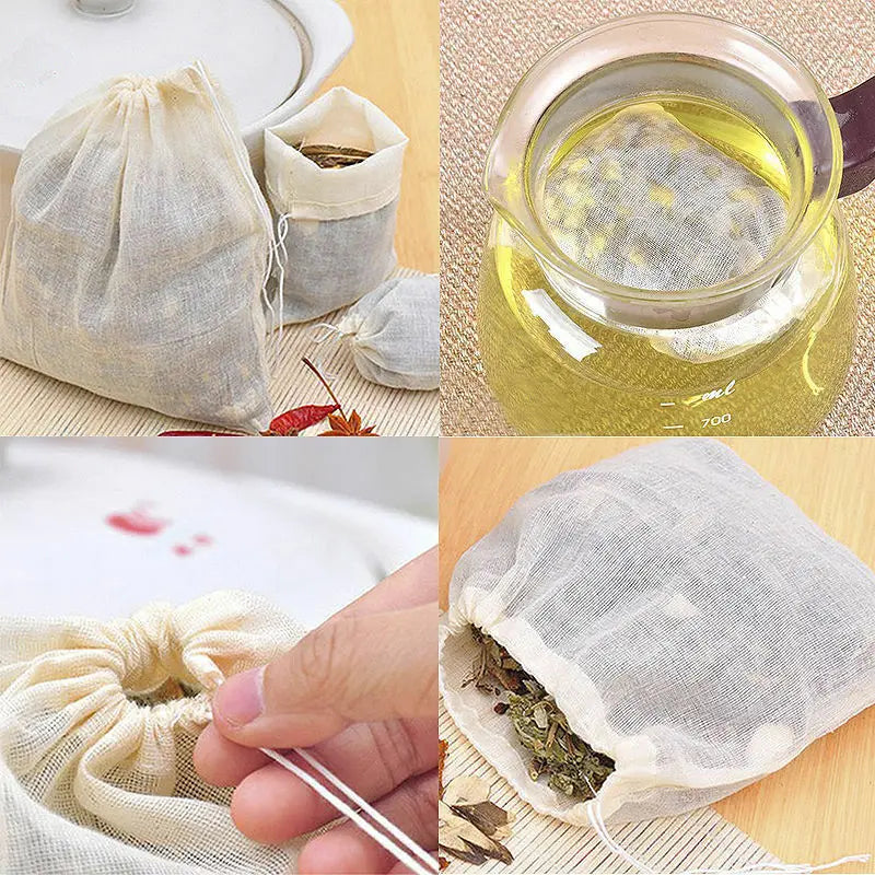 New Cotton Muslin Drawstring Bags for Soap Herbs Tea