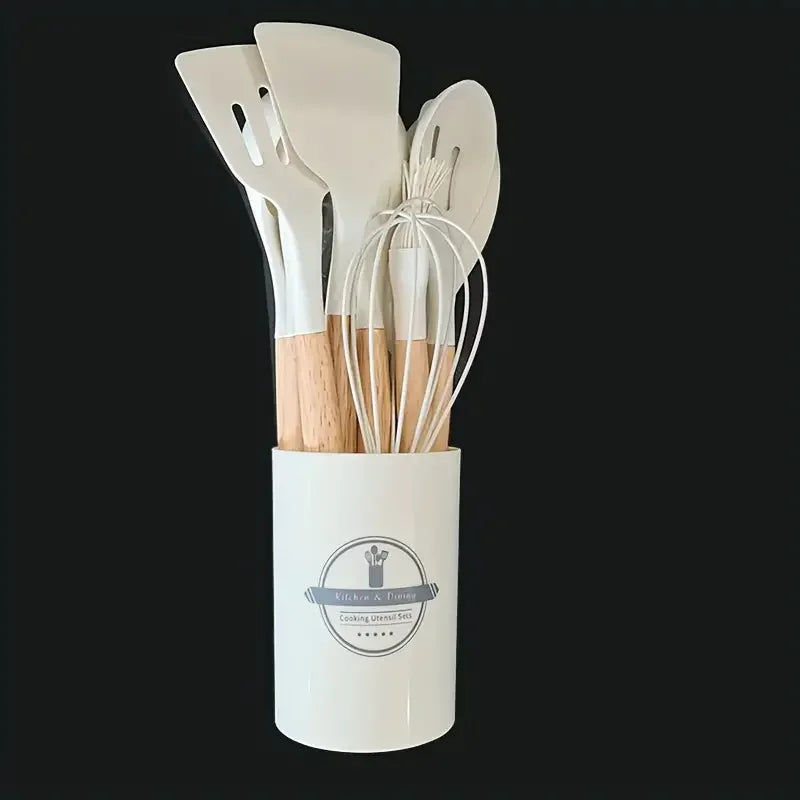 Multi-color Silicone Wooden Handle spoon Set