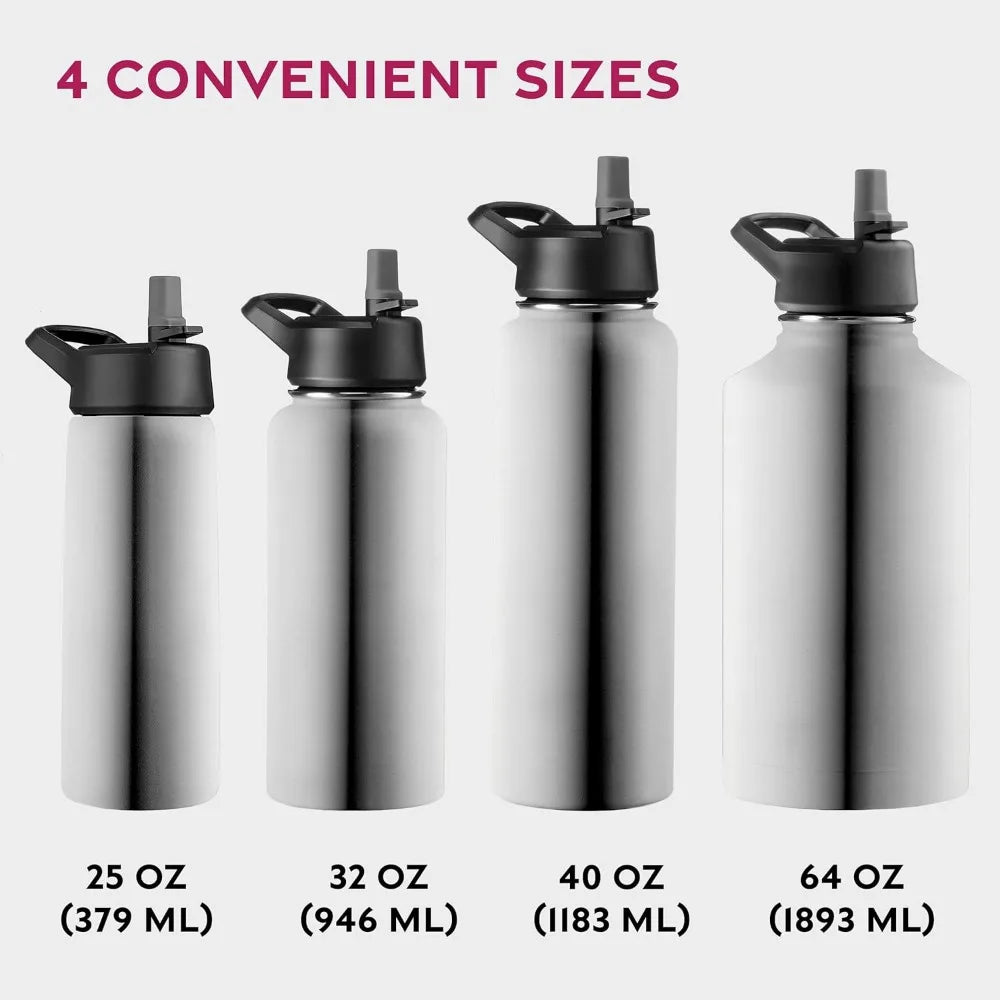 Stainless Steel Water Bottle with Straw Lid Wide