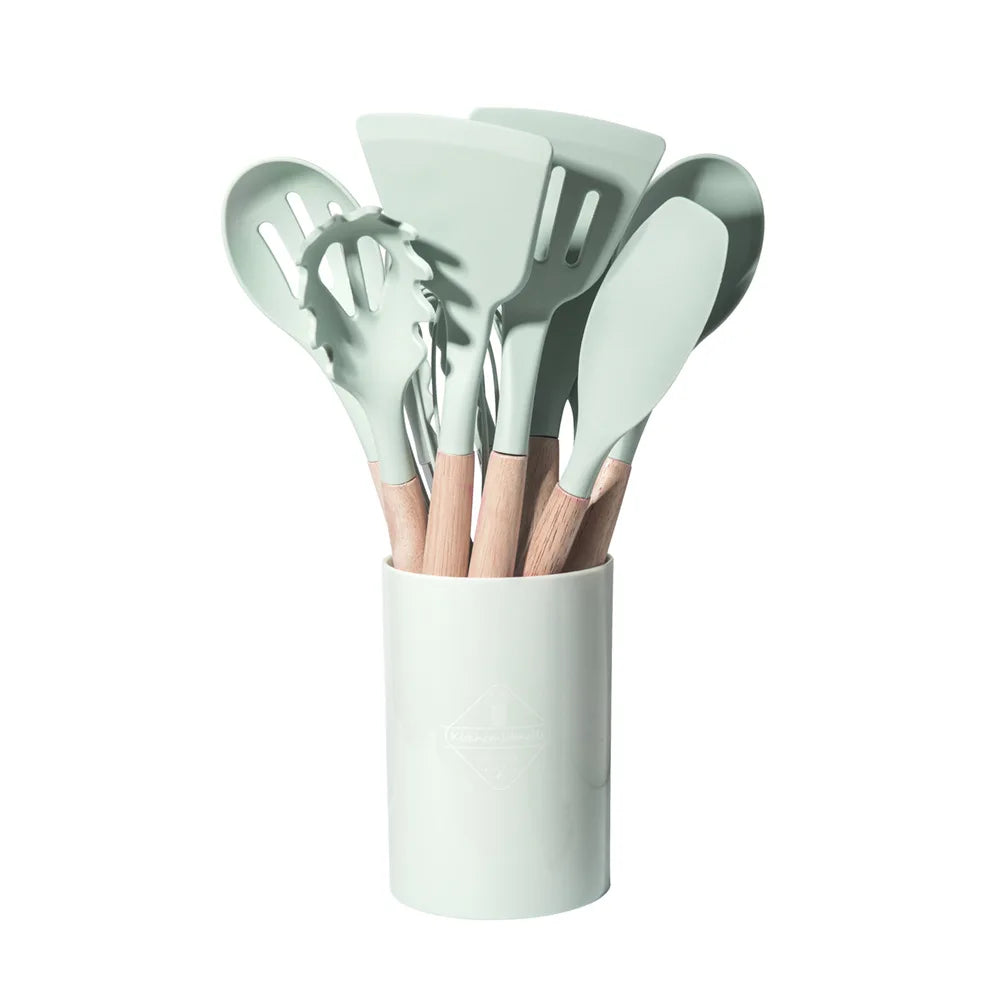 Multi-color Silicone Wooden Handle spoon Set