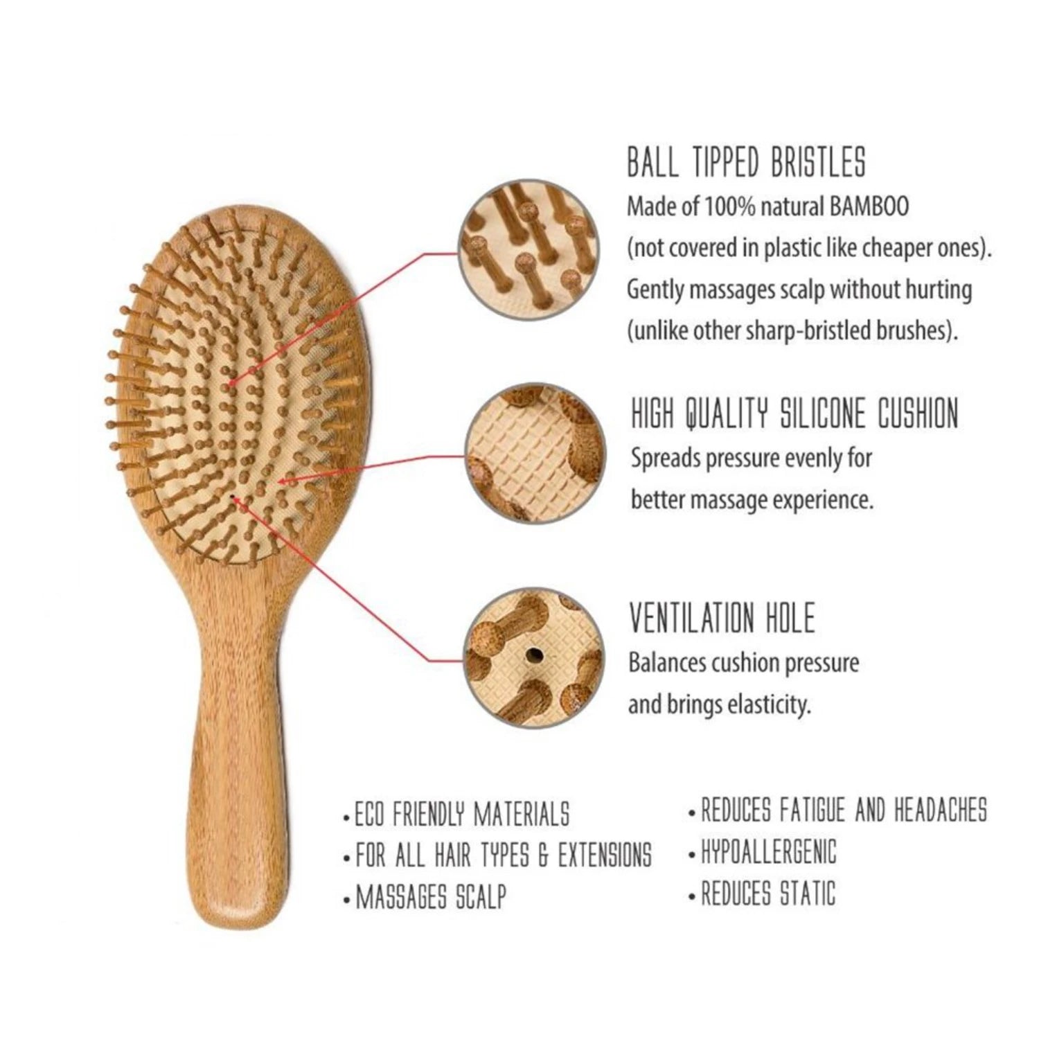 New Sdottor Wooden Bamboo Hair Brush