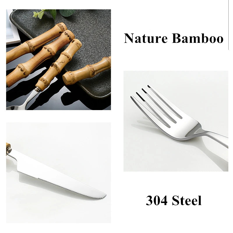 Stainless Steel Bamboo Cutlery Set