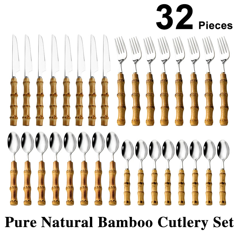 Stainless Steel Bamboo Cutlery Set