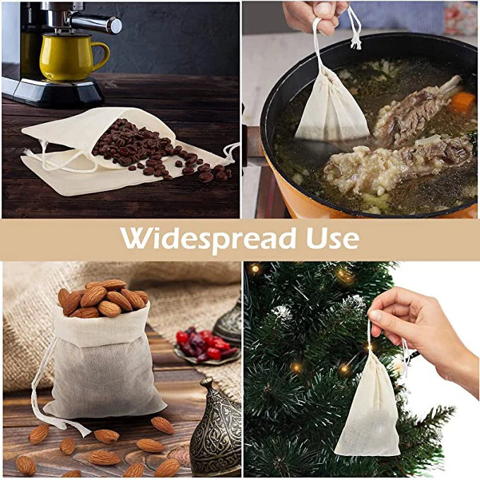 New Cotton Muslin Drawstring Bags for Soap Herbs Tea