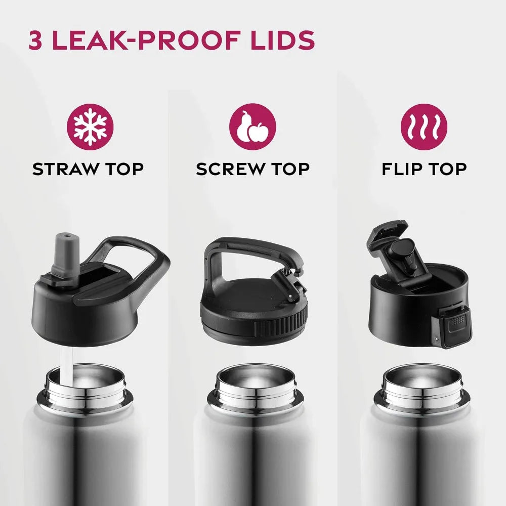 Stainless Steel Water Bottle with Straw Lid Wide