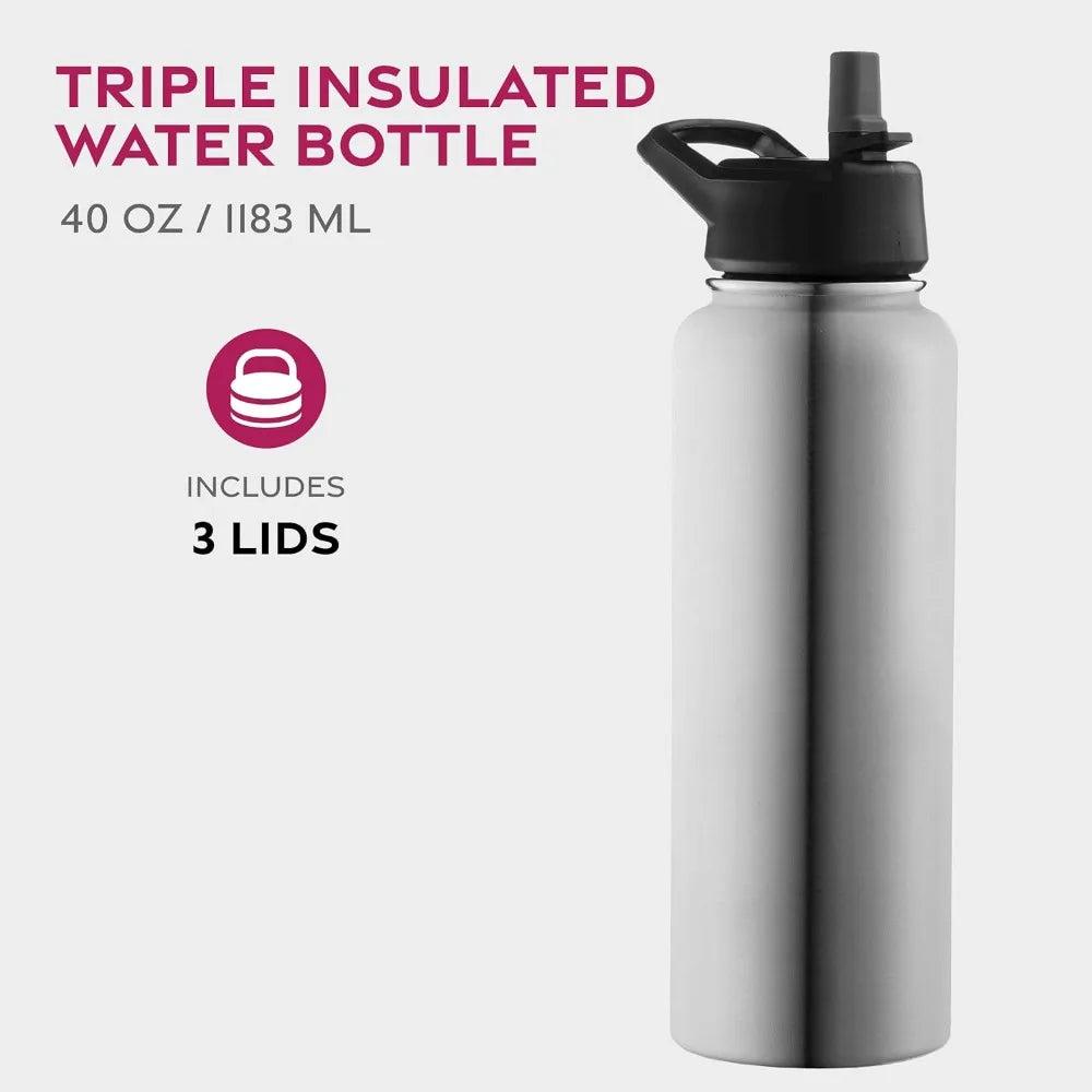 Stainless Steel Water Bottle with Straw Lid Wide